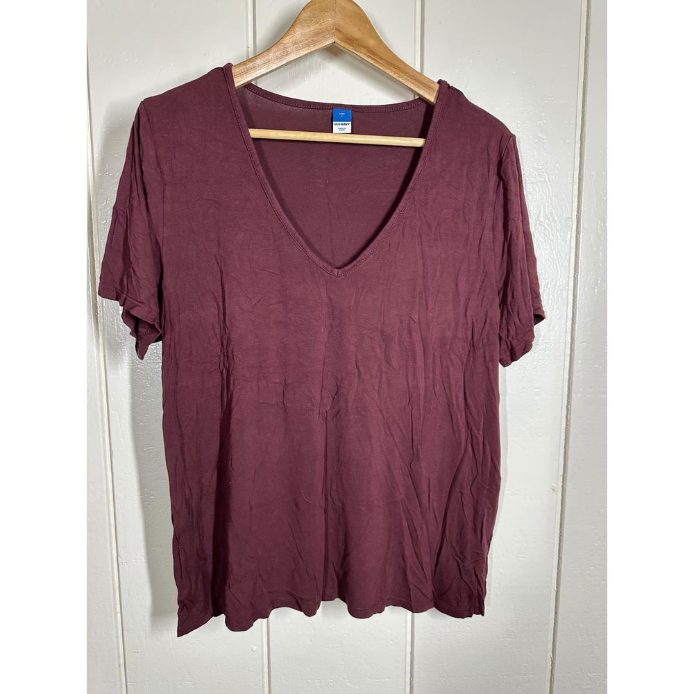 Old Navy T-Shirt Women L Burgundy Luxe V-Neck Short Sleeve Casual Basic Tee 7728